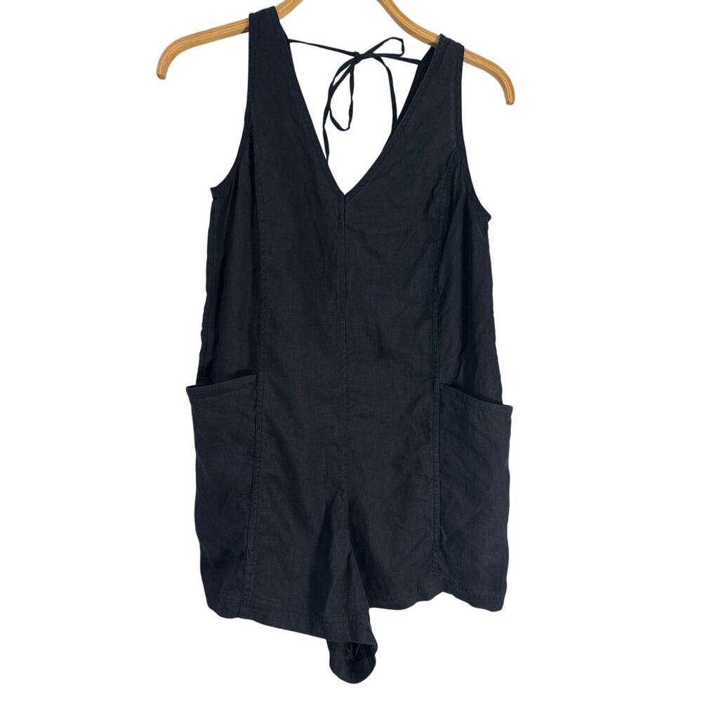 Athleta Black Sleeveless Shorts Linen Romper XS